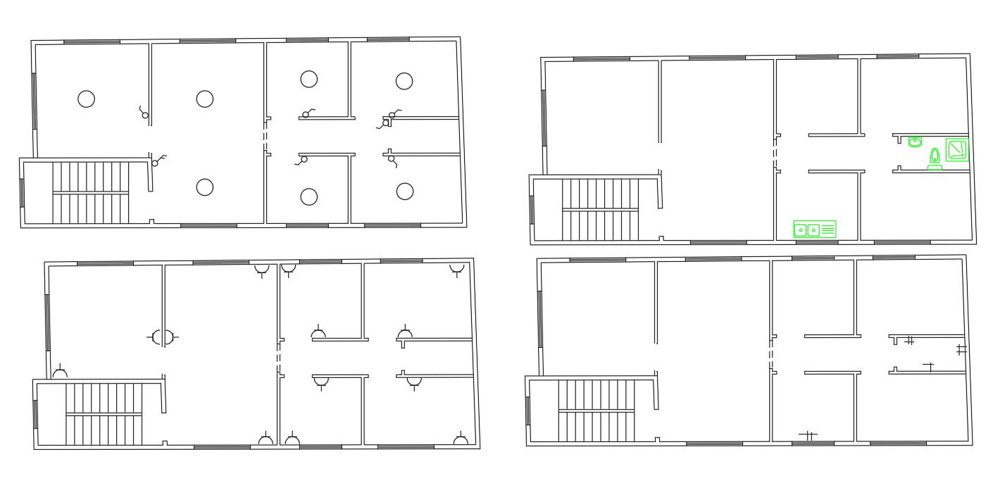 Apartment Building Floors Plan With Sanitary Design DWG