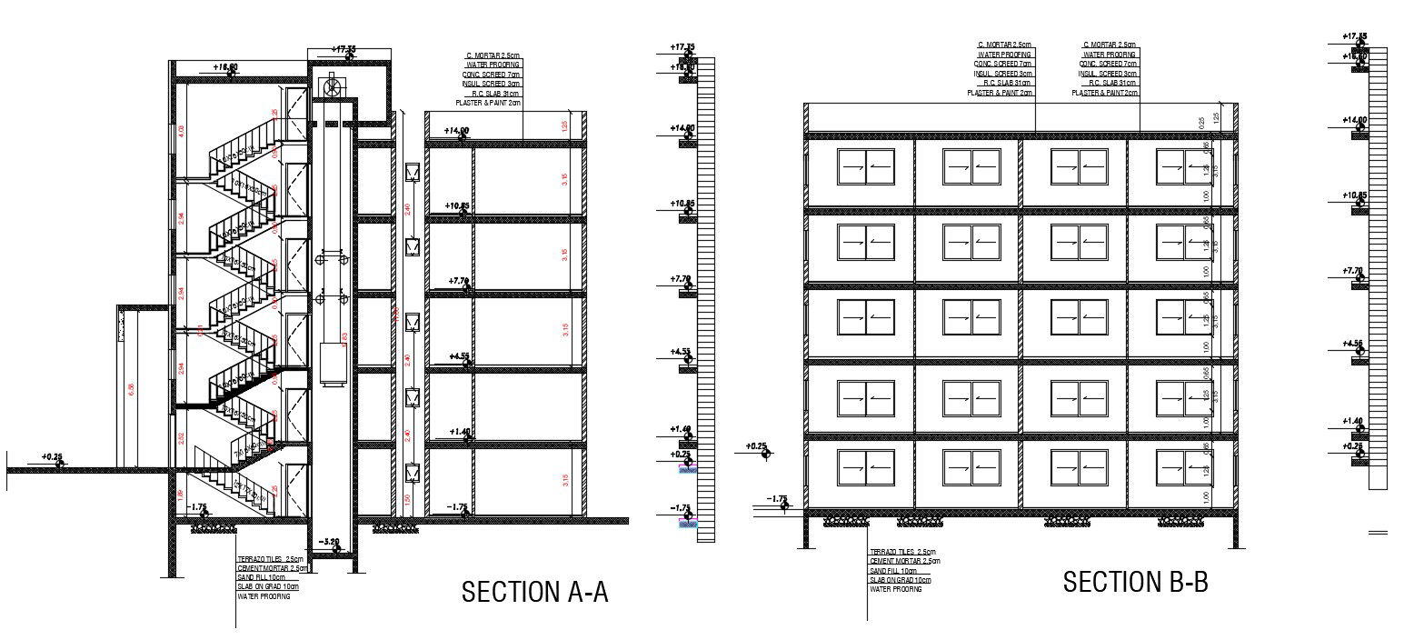 Apartment Building Section drawing With Lift Elevator Design
