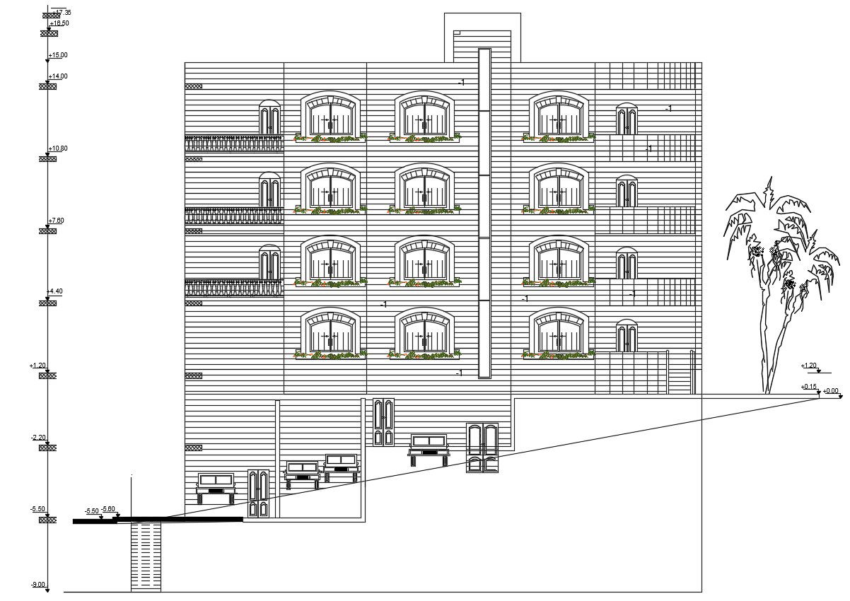 Apartment Building Side Elevations AutoCAD File