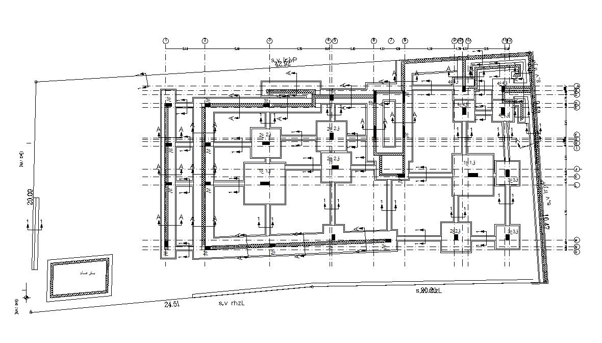 Apartment Column And Foundation Layout Plan AutoCAD Drawing