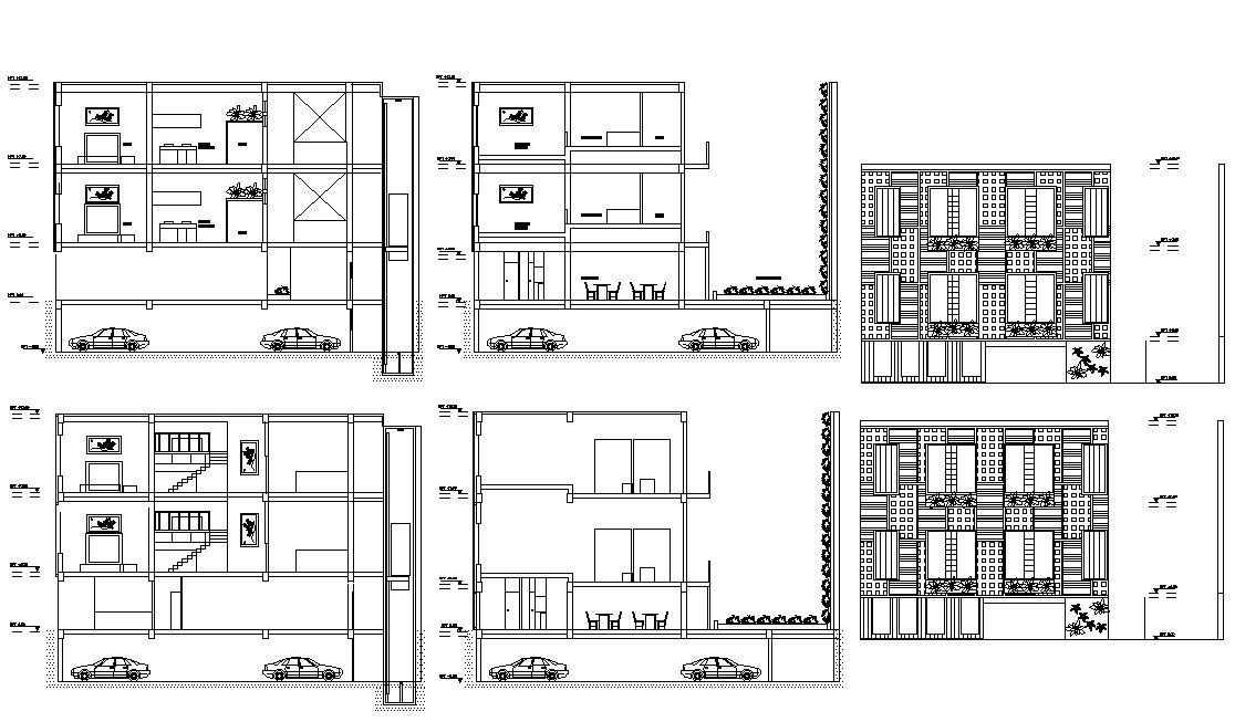 Apartment Design 2d Elevation and Section CAD Drawing