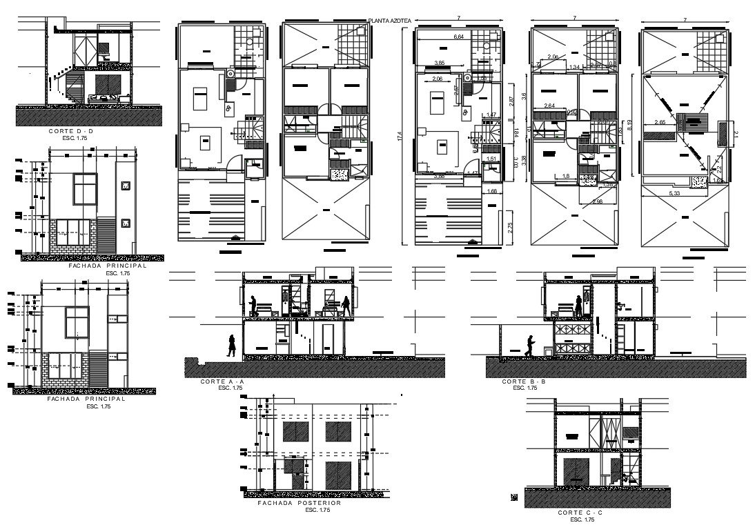 Apartment Elevation Plan 7m x 17m Residential Section Layout