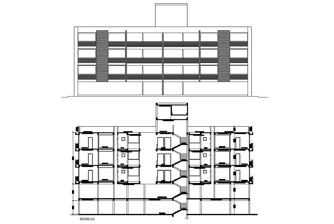 Apartment Elevation and Section CAD Architecture Drawing