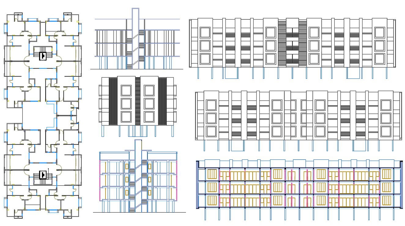Apartment Floor Plan And Elevation Design AutoCAD File