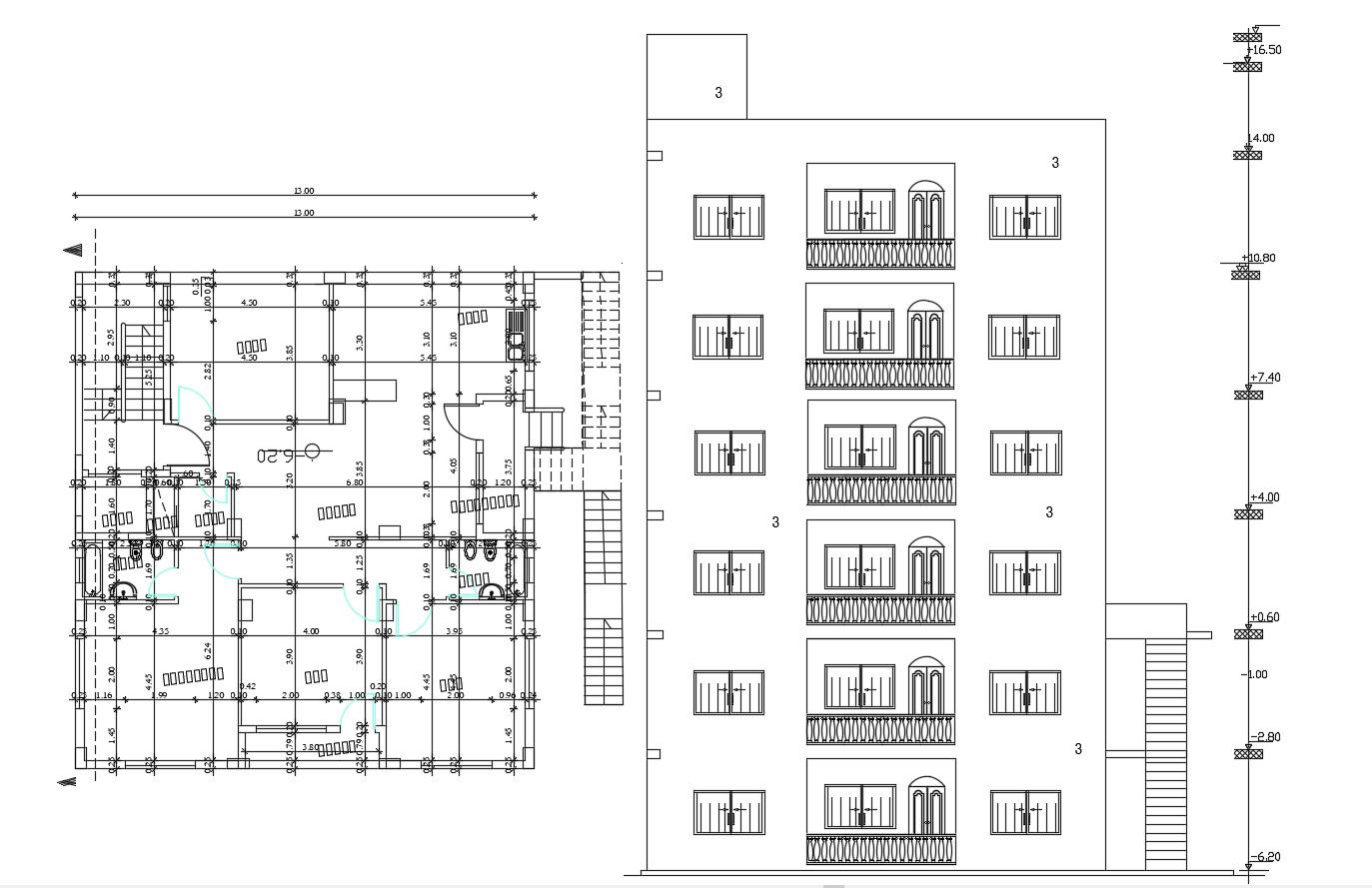Apartment Floor Plan And Front Elevation Design DWG File