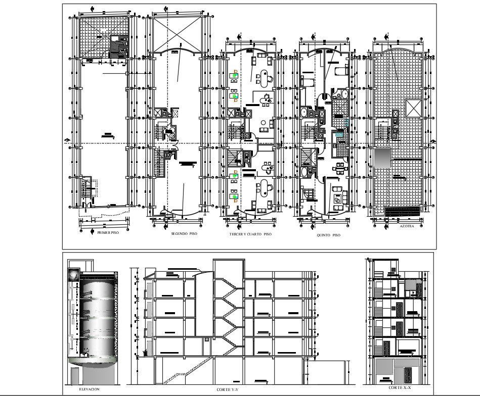 Explore Apartment House Elevation and Plan Drawing AutoCAD DWG File