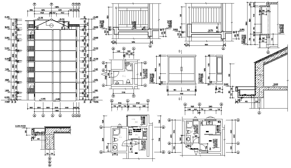 Apartment Section and Bathroom Layout Design CAD file