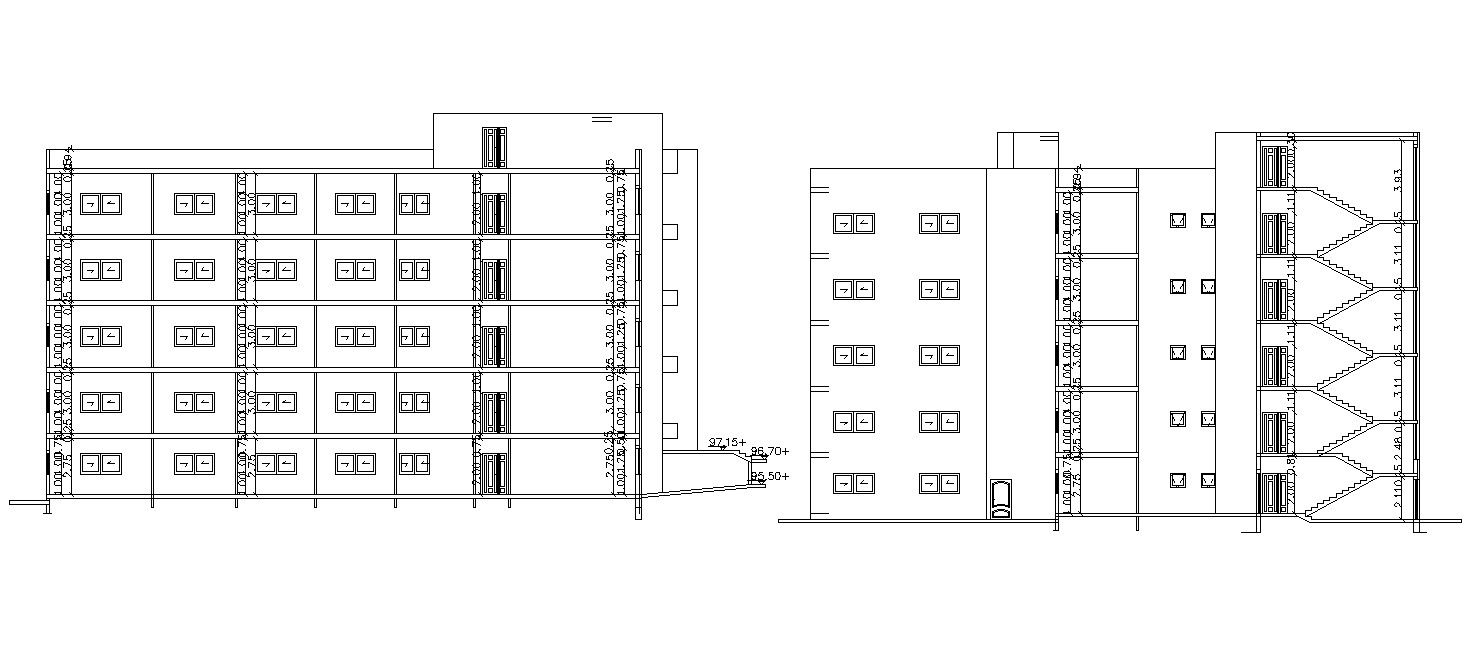 Apartment Sectional Elevation With Dimension CAD File