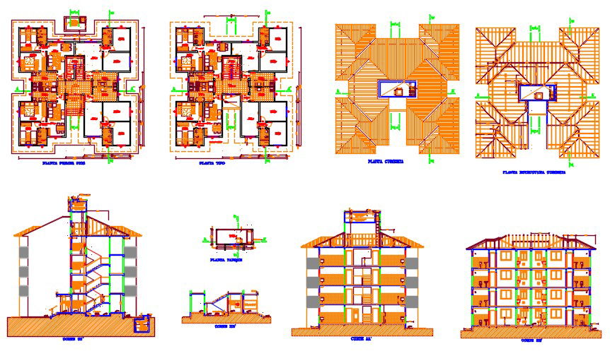 Apartment block building 4 units each