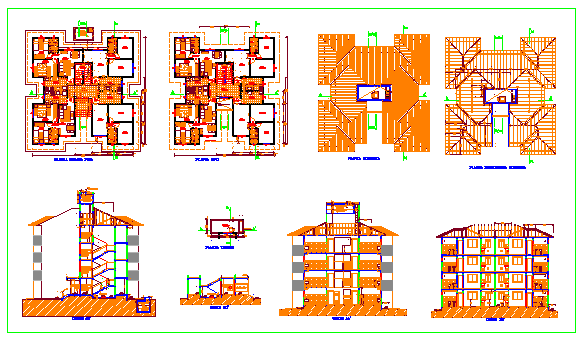 Apartment block building unit design drawing