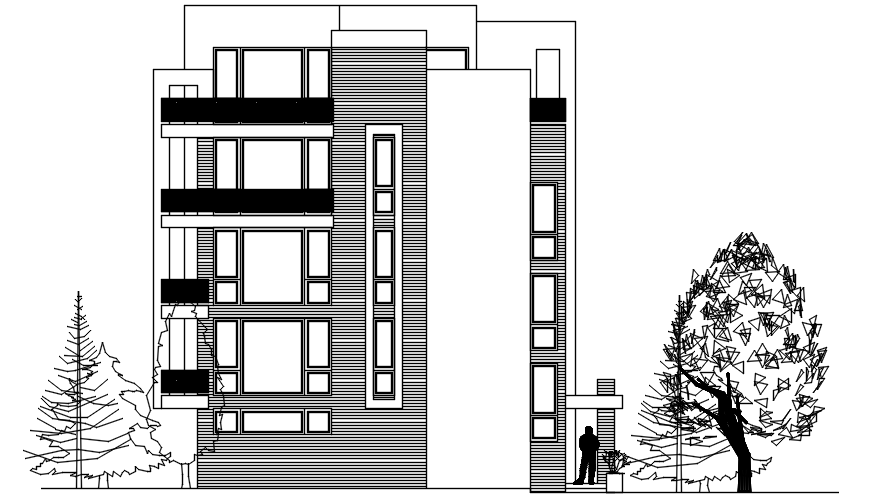 Apartment building design with elevation details in dwg file 