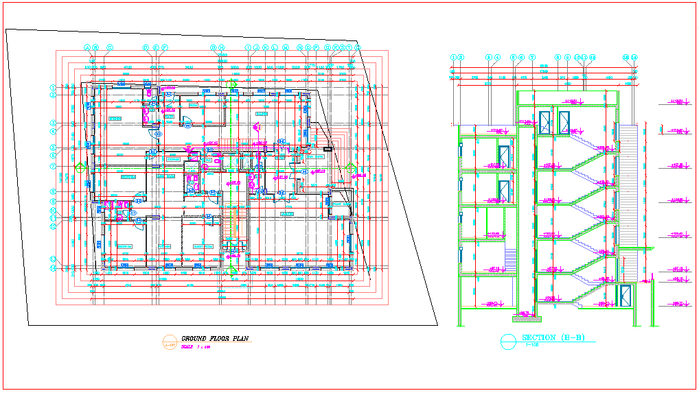 Apartment building draft with sectional view