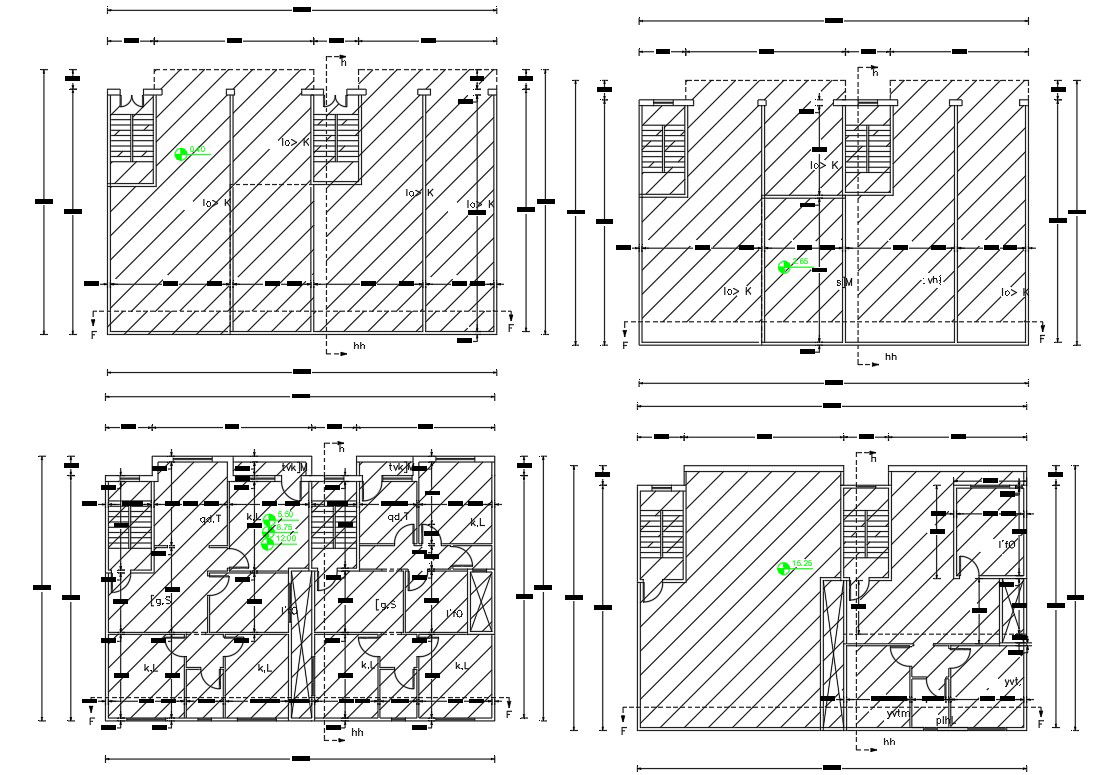 Apartment building floors structural layout plan drawing dwg file