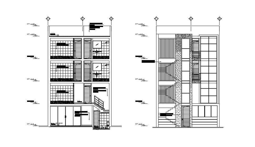 Apartment design with elevation and section in dwg file 