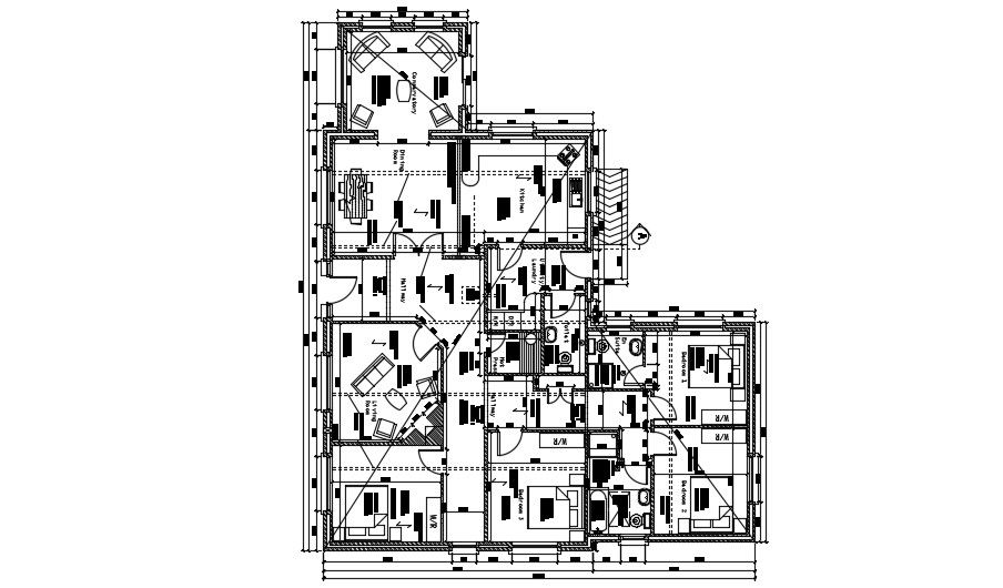 Apartment design with furniture detail in DWG file free