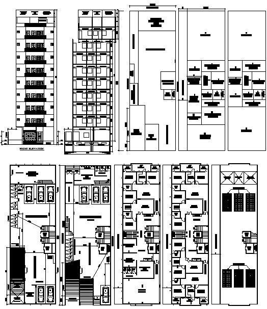 Apartment Detail Drawing with Floor Plans Elevation Sections