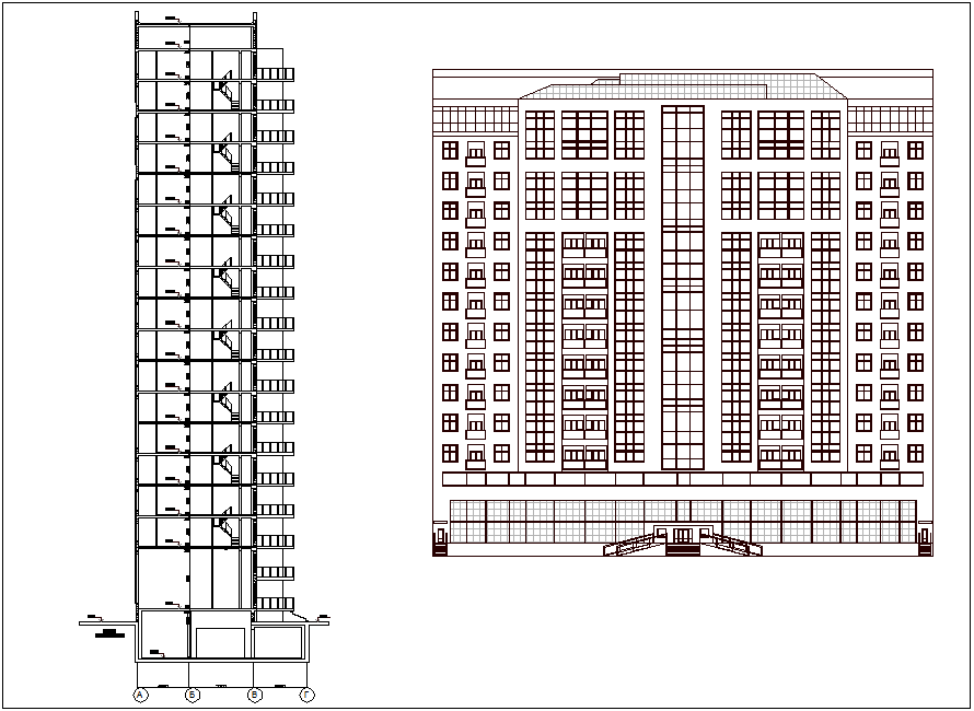 High-Rise Building Elevation In AutoCAD File
