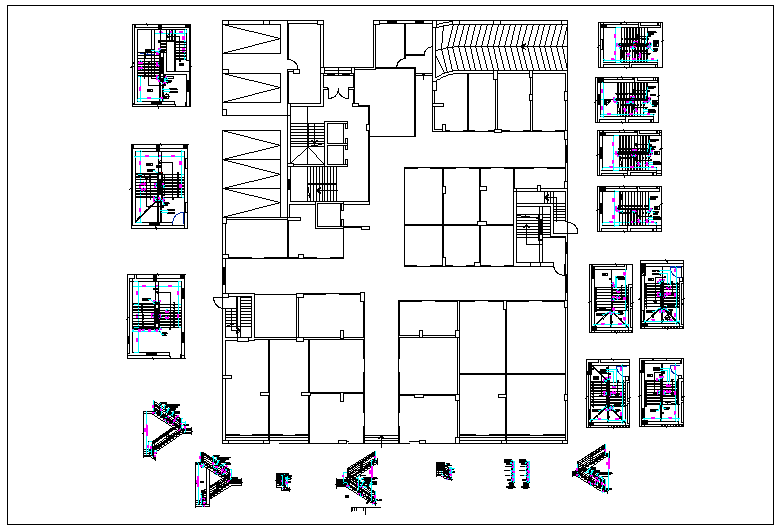 Apartment flat building stair section and plan view detail dwg file