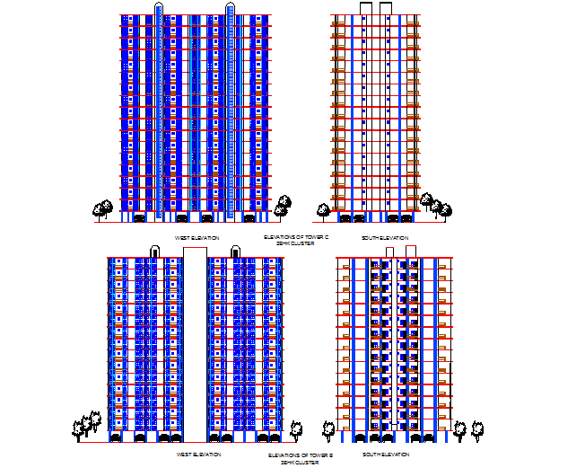 Apartment flat elevation detail dwg file