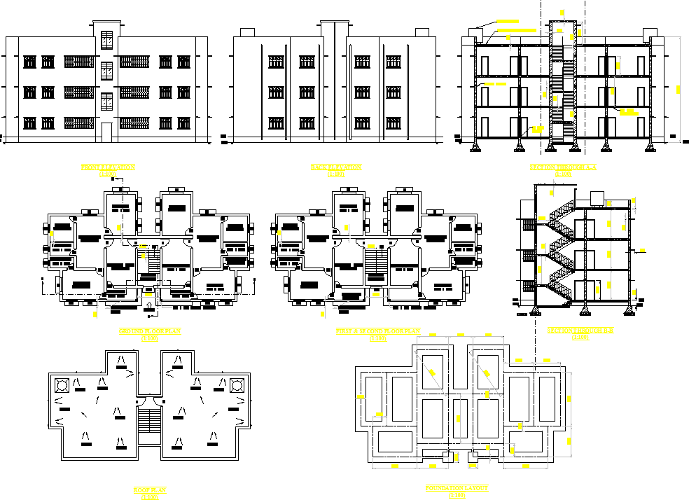 Apartment flat project detail dwg file