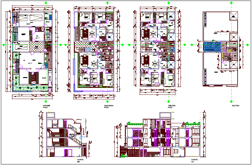 Apartment floor plan and sectional view design dwg file