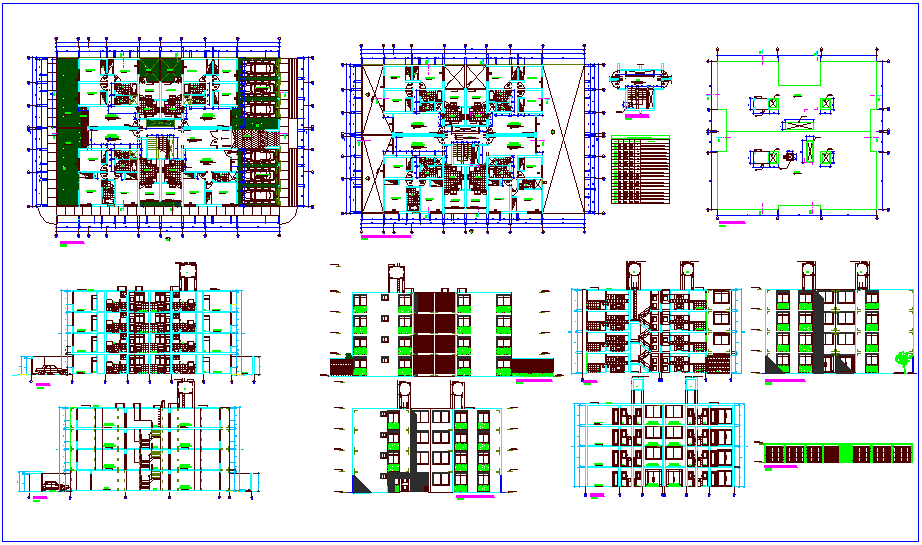 Apartment plan,sectional and elevation view with door and window view dwg file