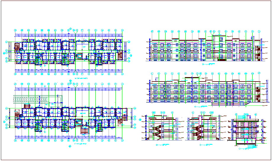 Apartment plan and elevation design view dwg file