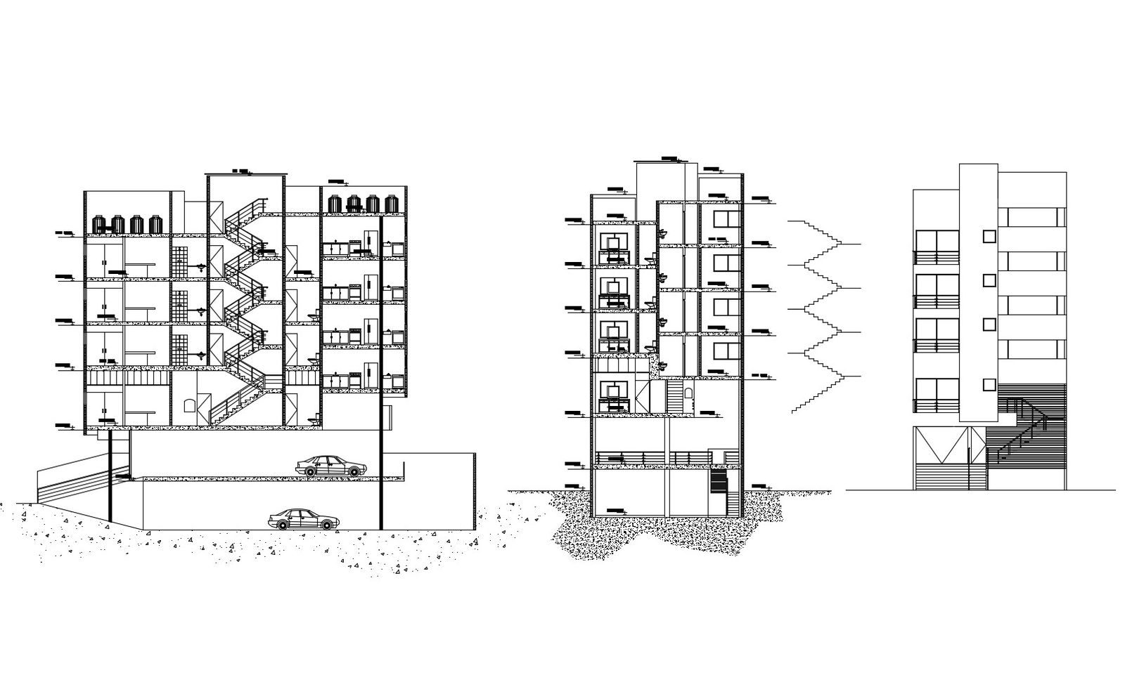 Apartment with elevation and section in autocad