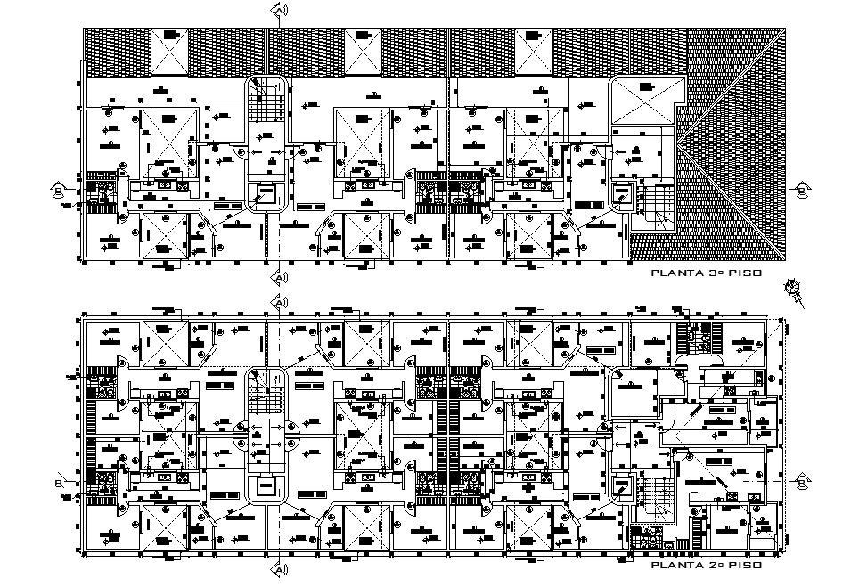 Apartment 2 BHK And 3 BHK Layout Plan AutoCAD Drawing DWG File