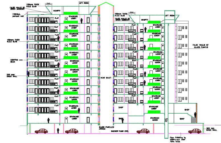 Apartment Building AutoCAD Section Drawing DWG File