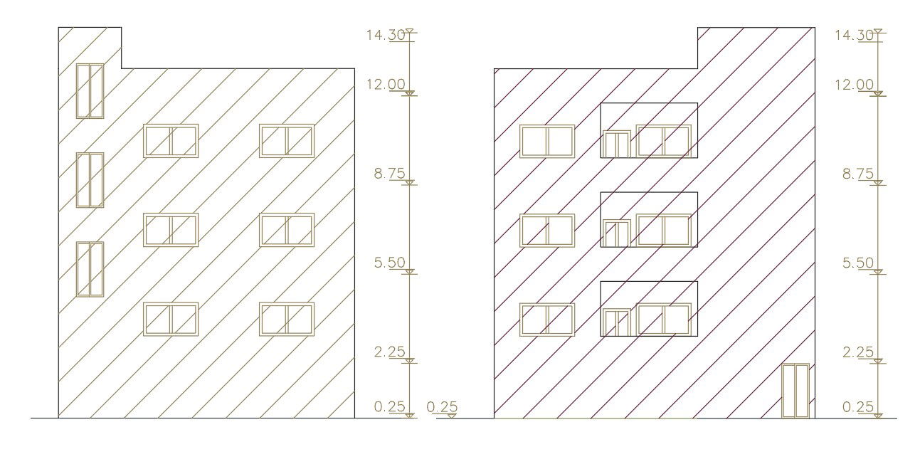 Apartment Building Front And Rear Elevation Design CAD File