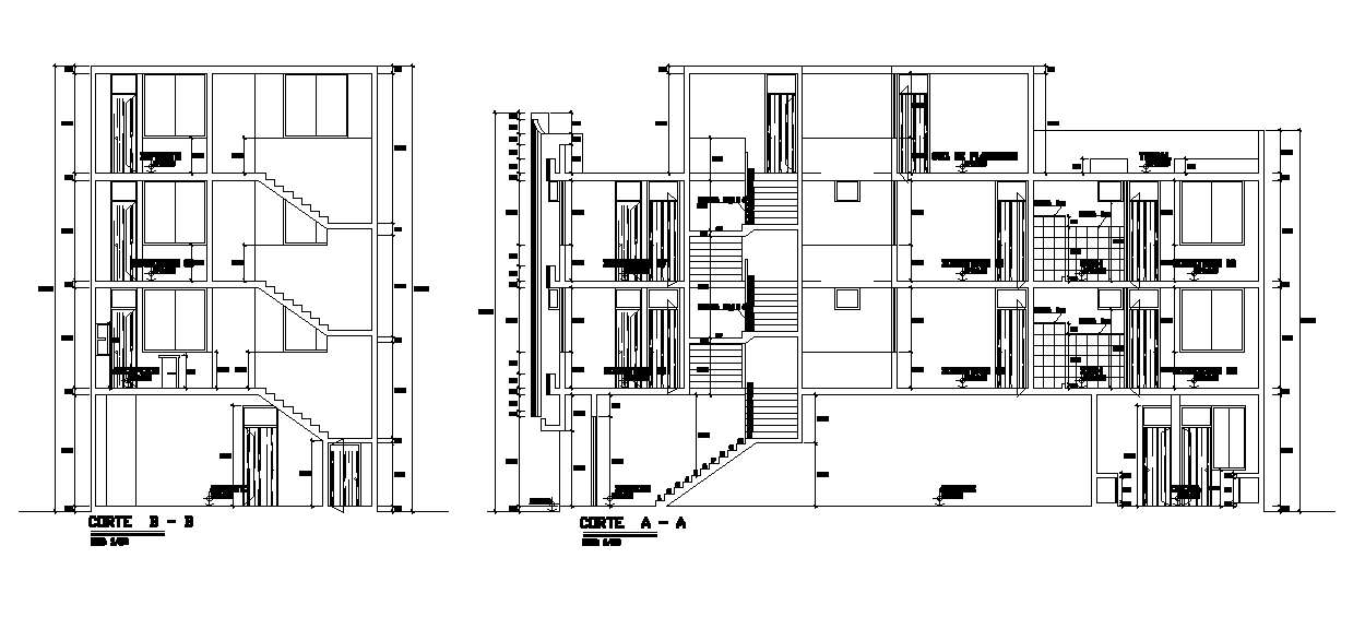 Apartment Building Front And Side Section Drawing Download DWG File