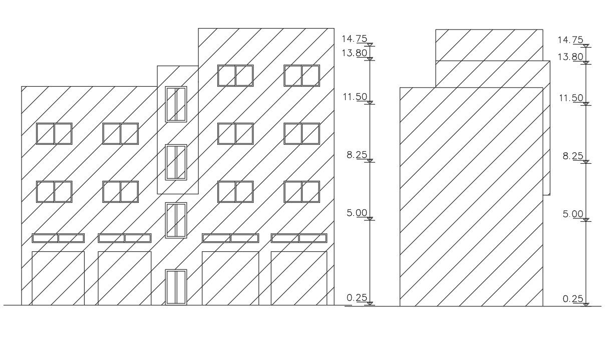 Apartment Building Rear And Front Elevation Design DWG File