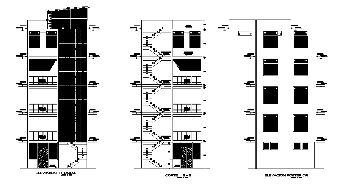 Apartment Building Sectional Elevation CAD Drawing DWG File