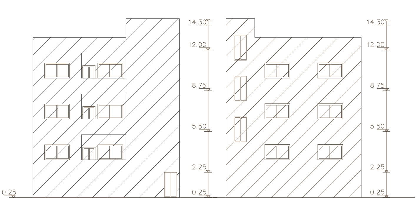Apartment Front And Side Elevation Design DWG File