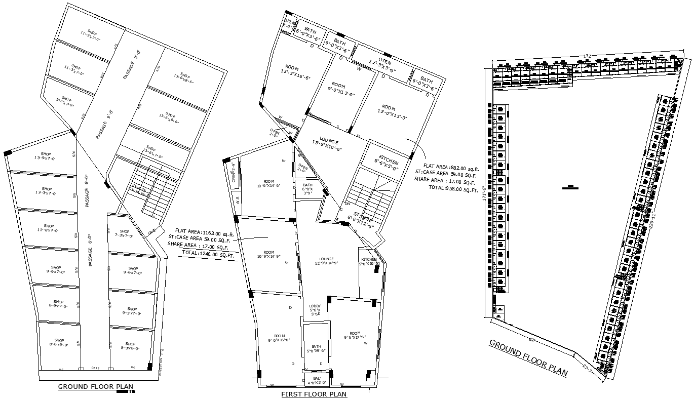 Apartment Ground Floor Shop And 4BHK First Floor Plan AutoCAD DWG