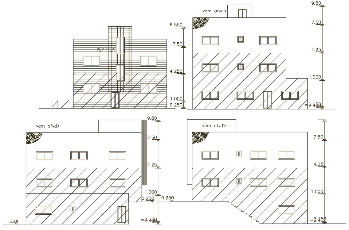 Apartment House Building Elevation Design CAD File
