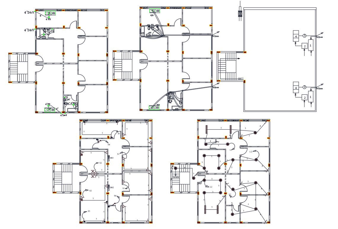 Apartment House Wiringl and Wiring Plan DWG file