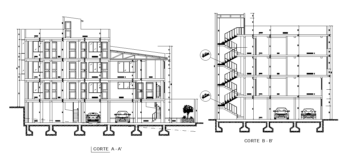 Apartment Section With Foundation Detail Download DWG File