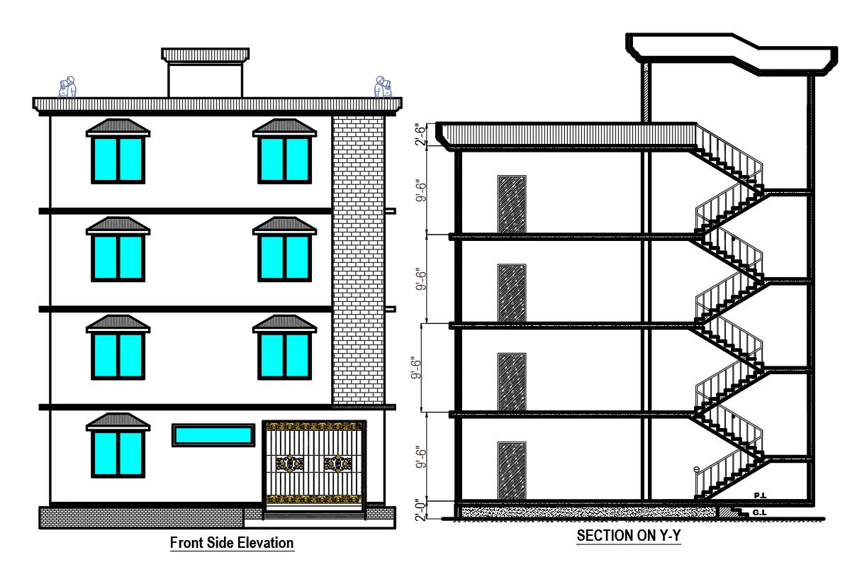 Apartment Sectional Elevation Drawing Download DWG File