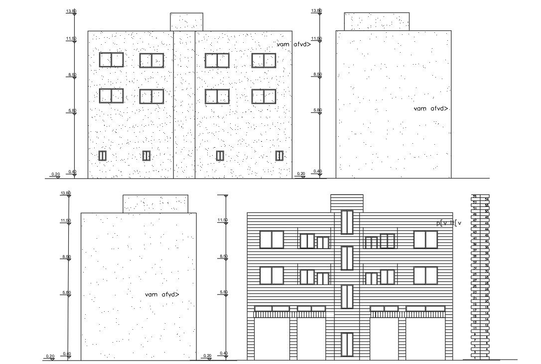 Apartment With Shop Building Elevation Design DWG File