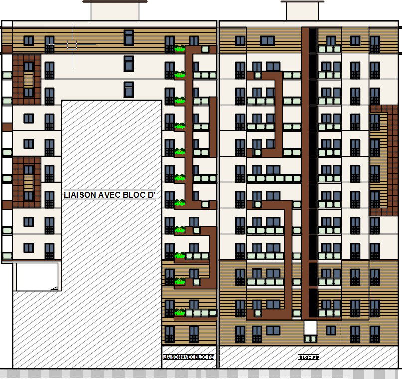 Apartment building elevation with Left side car parking