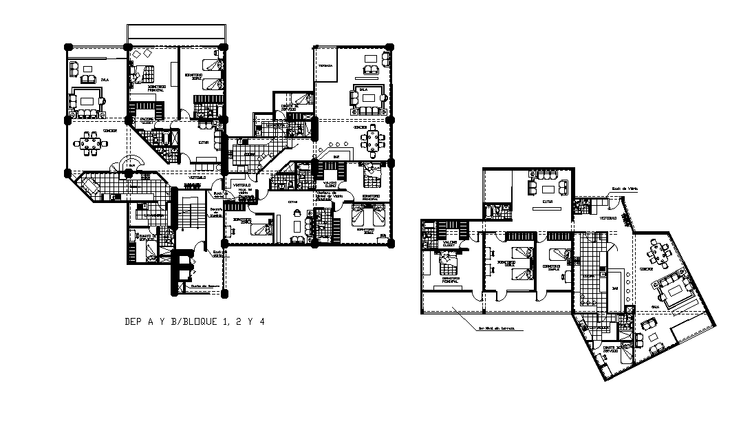 Apartment building plan detail is given in the form of 2D Autocad DWG drawing file.