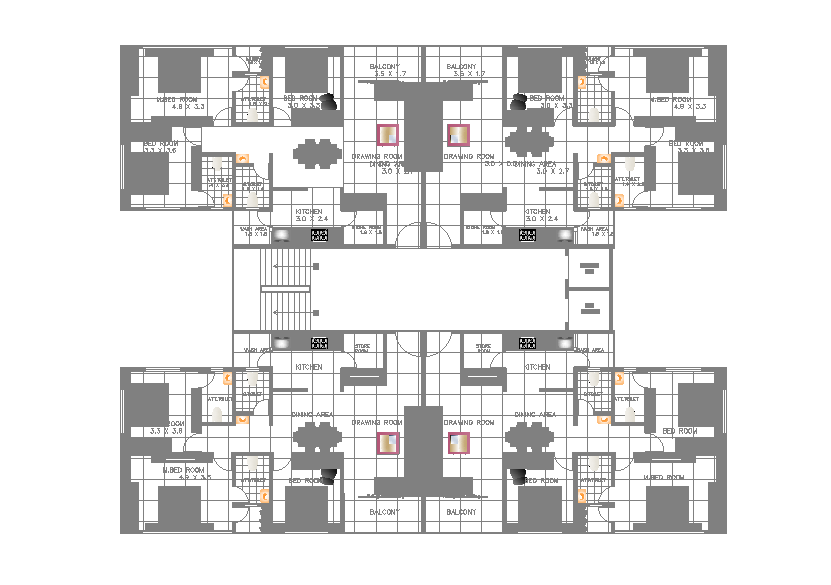 Apartment plan is presented in this Autocad drawing model. Download now.