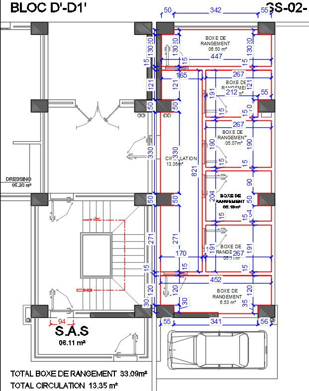 Apartment plan of the 10x12m storage box area with car parking