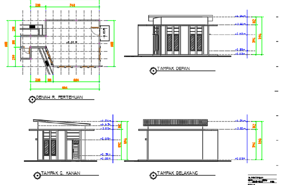 A plan and perspective view of the 3600x3100mm meeting room building