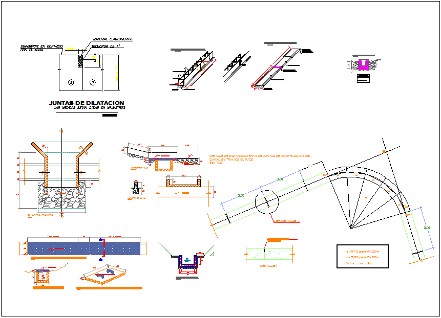 Aqueduct canal cross section and plan design detail dwg file