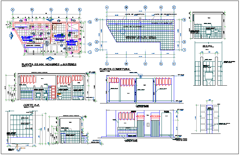 Architect plan and sectional view of education center dwg file