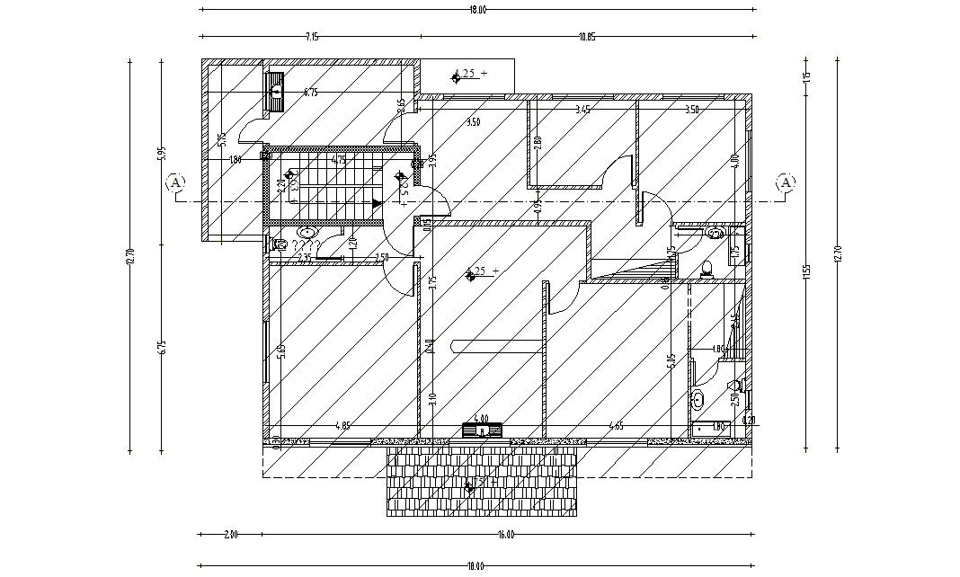 Architectural Bungalow Floor Plan With Dimension CAD File