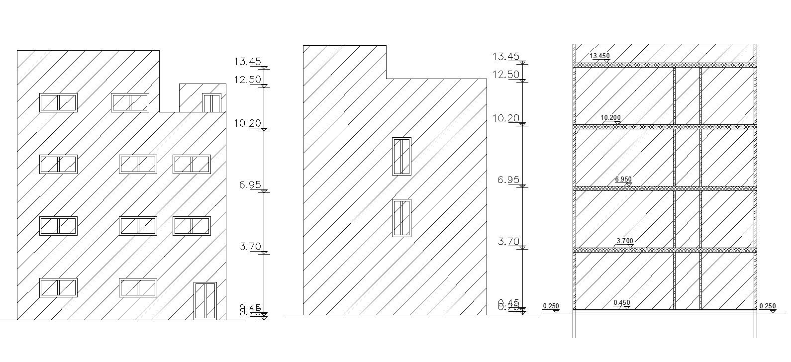 Architectural Drawing of Apartment Elevations And Section DWG